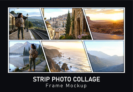 Strip Photo Collage Frame Mockup