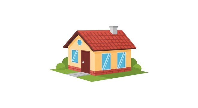 Small house with red roof illustration.