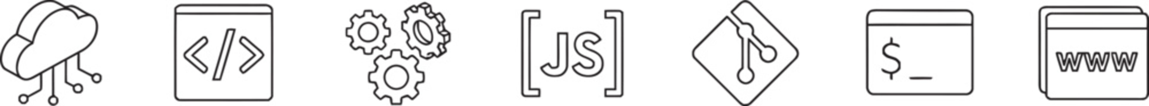 Web Development and Programming Line Icon Set with Cloud Computing Code Tags Gears JavaScript
