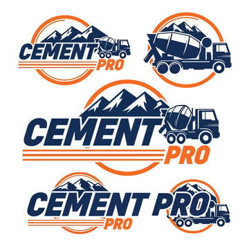 Cement Pro Construction Logo Templates with Truck and Mountain Icons.