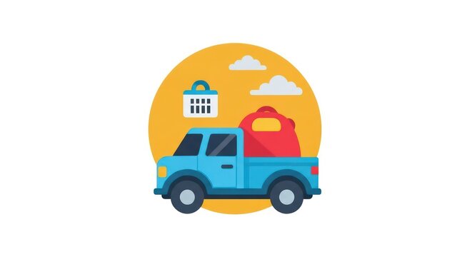 Blue truck with red container house.
