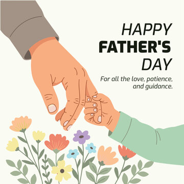 Happy father's day greeting post with holding hands and floral decoration