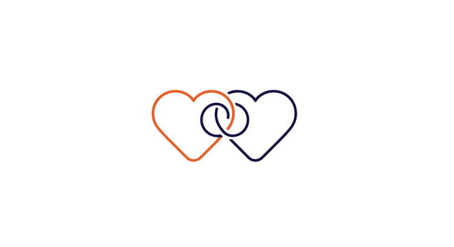 Simple outline illustration of two interlocking hearts with two small rings in the center symbolizing love and union.