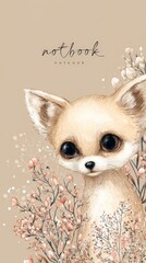 Naklejka premium Soft chihuahua puppy gazes with gentle, wide eyes. Pastel branches bloom around the puppy's curious face. Handwritten 