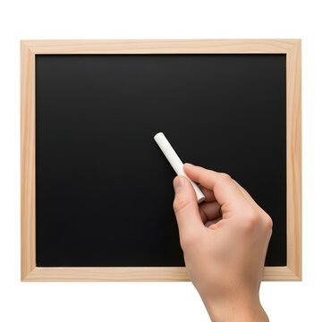 Hand writing on blackboard with chalk isolated on white background