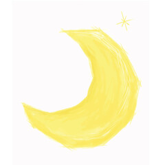 Moon, half moon,moon illustration,yellow,star © Chery