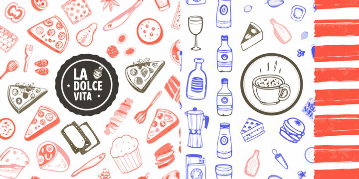 italian food and drink vector pattern pizza