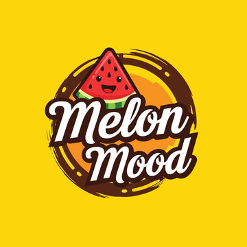 Fun Melon Mood logo design with a cute smiling watermelon character.