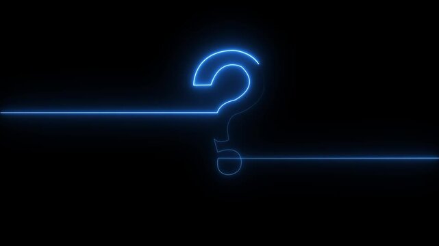 Futuristic Blue Neon Question Mark with Glowing Light Line on Dark Background Digital Technology Concept Animation 4k video