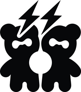 Two angry teddy bears fighting with lightning bolts above their heads