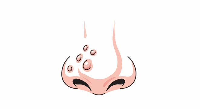 Close-up illustration of a human nose with several pink blemishes or pustules on its surface