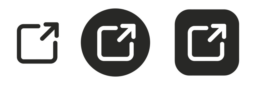 External Link Icons, Outbound Arrow Button Style Symbols, Open Redirect And Share Link Actions, UI Interface Vector Illustration.