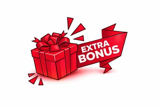 Exploding red gift box with extra bonus banner illustration