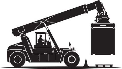 Telehandler Operator Silhouette Lifting Construction Materials with Boom Lift Equipment on Industrial Worksite © MOSLEMA