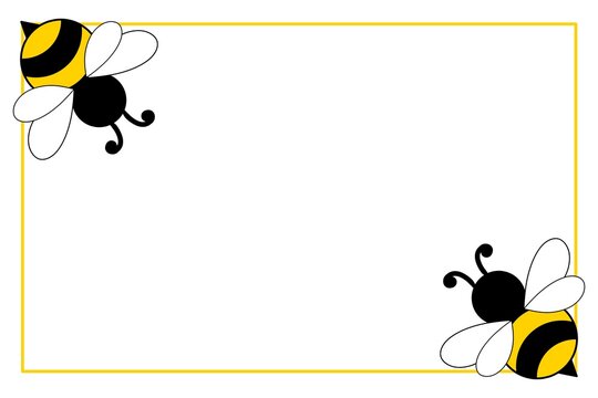 Bee Corner Border Background Template. Honeybee Decorative Frame with Copy Space. Cartoon Bee Border Illustration
