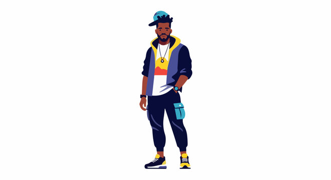 A pixelated illustration of a stylishly dressed young man with dreadlocks