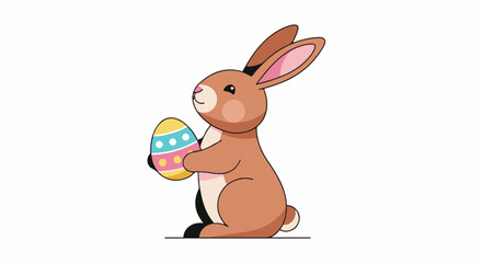 Obraz premium Cartoon rabbit holding a colorful decorated Easter egg