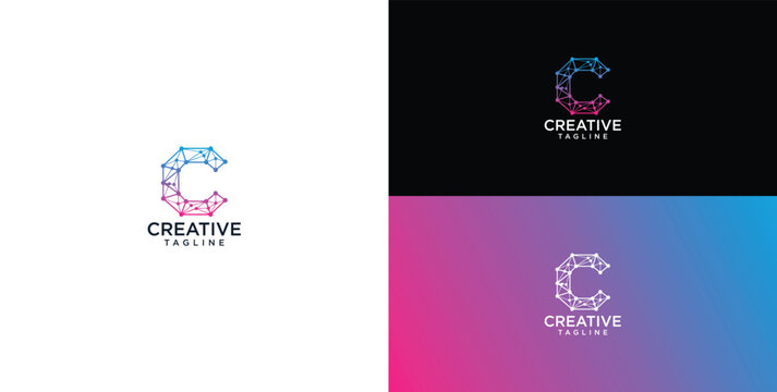 Logo design. Atom Molecule Letter C Logo, Science and Technology Dot Vector Logo