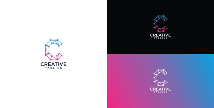 Logo design. Atom Molecule Letter C Logo, Science and Technology Dot Vector Logo