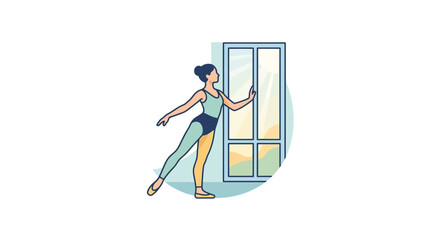 A graceful ballerina practicing ballet poses in a studio setting. © Suhadi_Martodimejo