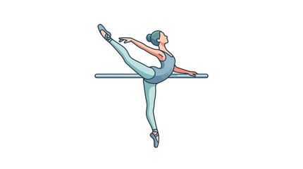 A graceful ballerina performing a classic dance pose at a ballet barre. © Suhadi_Martodimejo