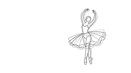 A minimalist continuous line drawing of a graceful ballerina dancing in a tutu. © Suhadi_Martodimejo