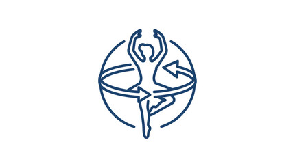 Minimalist line art icon of a ballerina spinning inside a circular arrow frame. © Suhadi_Martodimejo