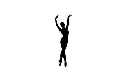 A graceful ballerina silhouette performing a dance pose against a plain white background. © Suhadi_Martodimejo
