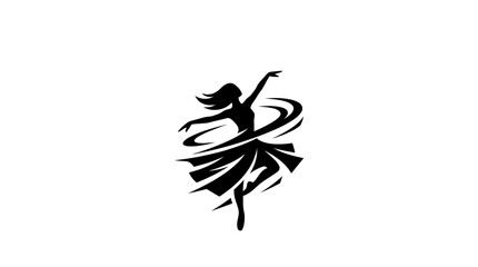 Minimalist black silhouette of a graceful ballerina dancing with flowing dress. © Suhadi_Martodimejo