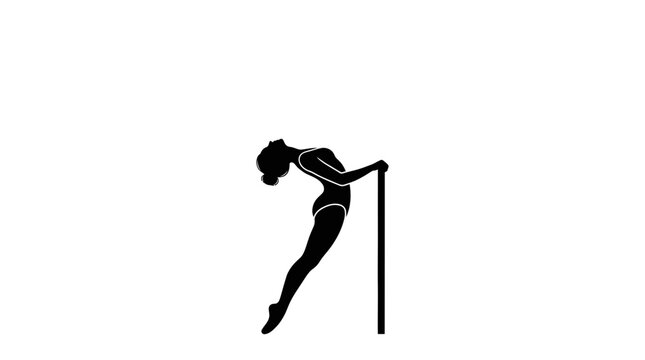 A black silhouette of a rhythmic gymnast performing a graceful backbend with a hoop.