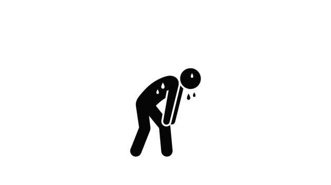 A black stick figure illustration showing a person exhausted and bending over.