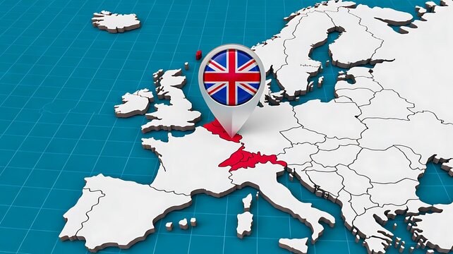 United kingdom highlighted on europe map with national flag and geographic location concept