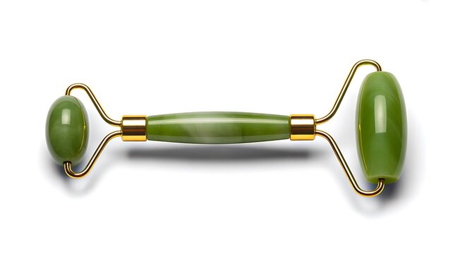 Green jade facial roller isolated on white background for skincare beauty and wellness routine