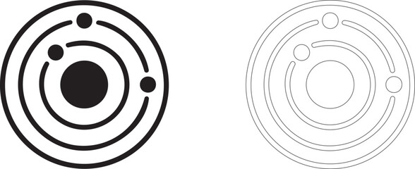 Solar system icon, planetary orbits symbol, galactic structure, astronomy, gravity and space rotation. © PicMag