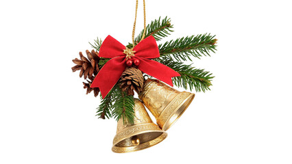 Christmas bell ornament with holly berries red bow isolated on transparent background © Hanna