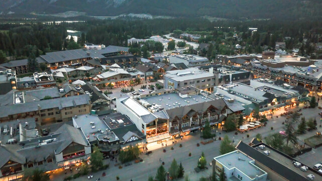 Aerial view of Banff Town at night, Alberta