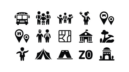 Set of 15 Black Flat Travel and Tourism Icons Vector © MstAfroza