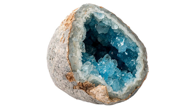Natural blue geode crystal stone mineral healing geology isolated on transparent background