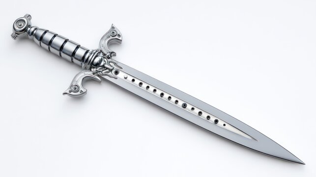 Ornate silver dagger on white background with detailed design