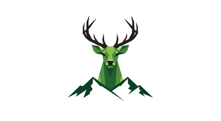 Fototapeta premium green deer head with antlers emerging from mountain vector illustration