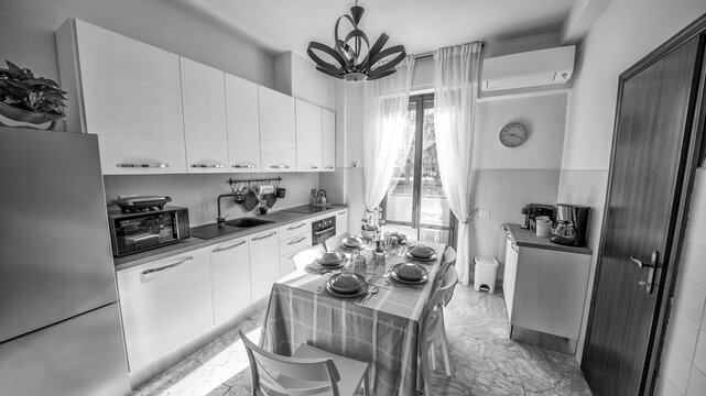Modern kitchen in a stylish rental apartment with contemporary design
