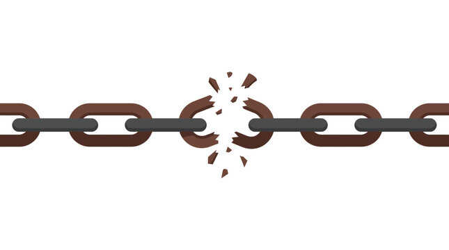 A broken metal chain link isolated on a white background.