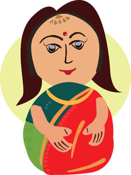 Traditional Bengali Woman in Saree Vector Illustration Cartoon Character