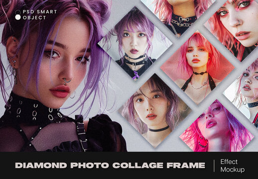 Diamond Photo Collage Frame Effect Mockup