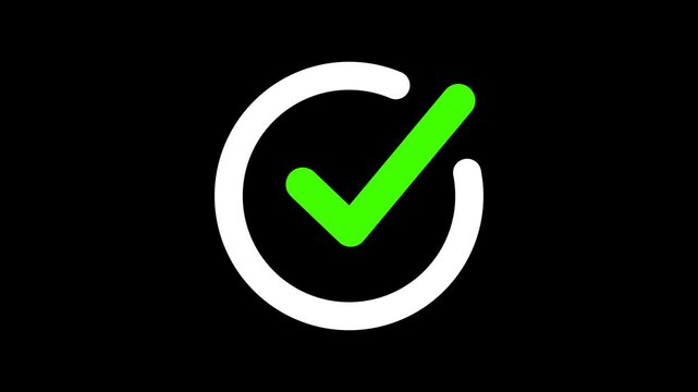 Right check mark icon transparent background with alpha channel. tick mark animation. confirm icon animation. check mark sign, verify complete sign, approved, select tick, success , approved, yes icon