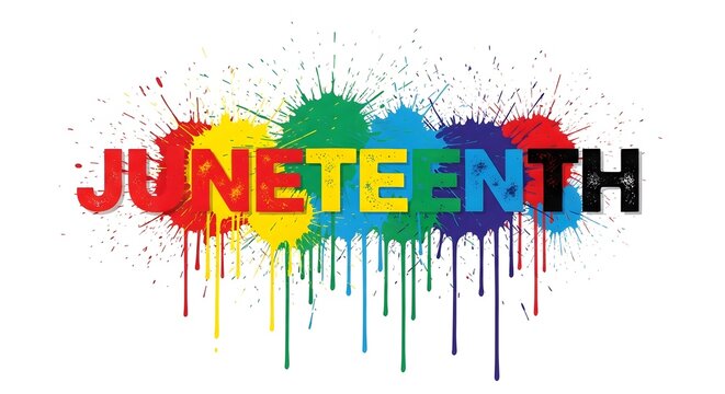 Juneteenth Celebration Typography with Colorful Paint Splatters