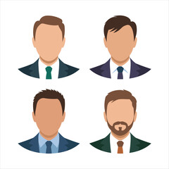Fototapeta premium Professional Business Avatar Icons Set with Male User Profile Characters Isolated on White Background