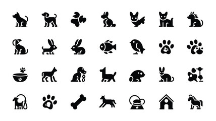 Fototapeta premium Various domestic and wild animals icons for pet shop veterinary clinic or wildlife theme.