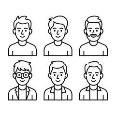Fototapeta premium Male Avatar Line Icons Set – User Profile Characters Collection in Outline Style Isolated on White Background