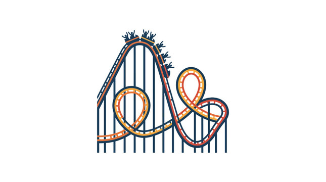 Colorful roller coaster ride illustration with loops and steep tracks.